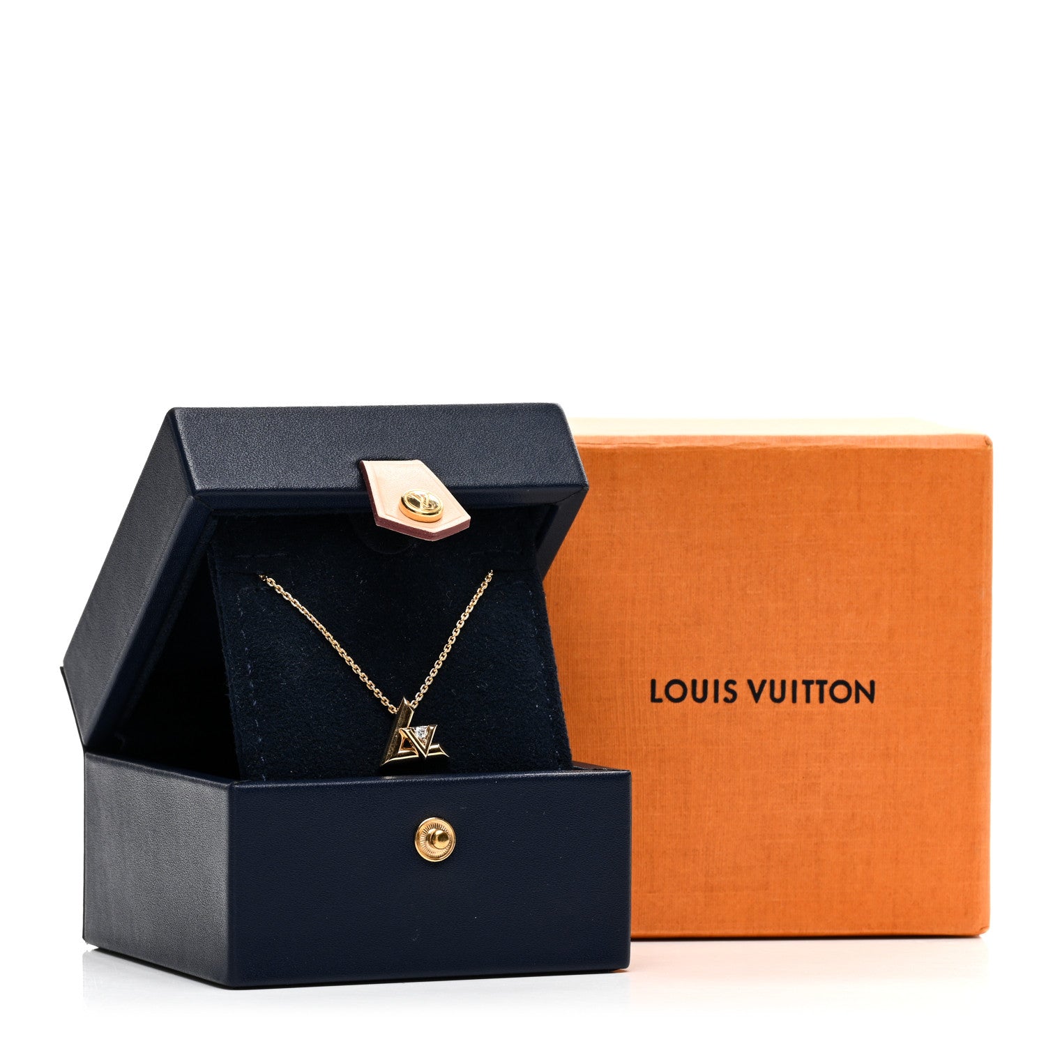 Louis Vuitton 18K Yellow Gold Diamond Small LV Volt One Pendant Necklace 5 of 5