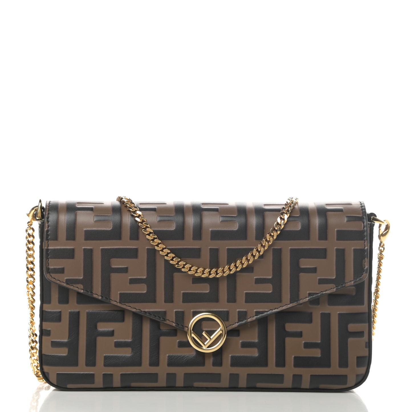 Vitello Soft F is Fendi Bi-Color FF 1974 Embossed Envelope Wallet On Chain with Pouches Maya Black