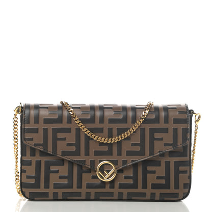 Fendi Vitello Soft F is Fendi Bi-Color FF 1974 Embossed Envelope Wallet On Chain with Pouches Maya Black 1 of 13