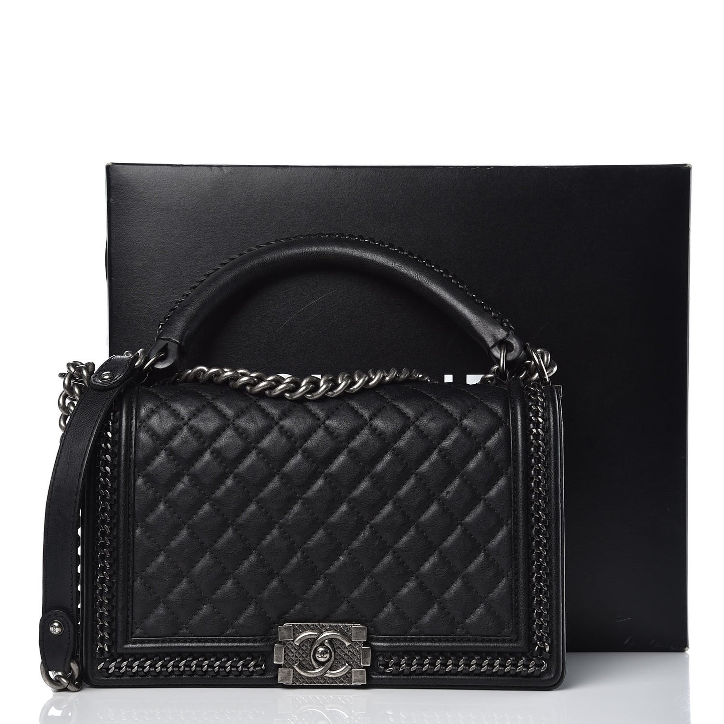 Calfskin Quilted New Medium Boy Top Handle Flap Black