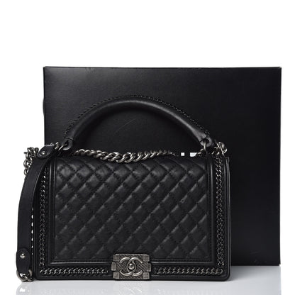 Chanel Calfskin Quilted New Medium Boy Top Handle Flap Black 16 of 16