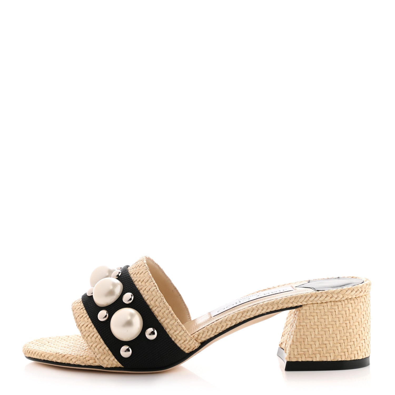 Jimmy Choo Raffia Embellished Minea 45 Sandals 35 Black White 1 of 7