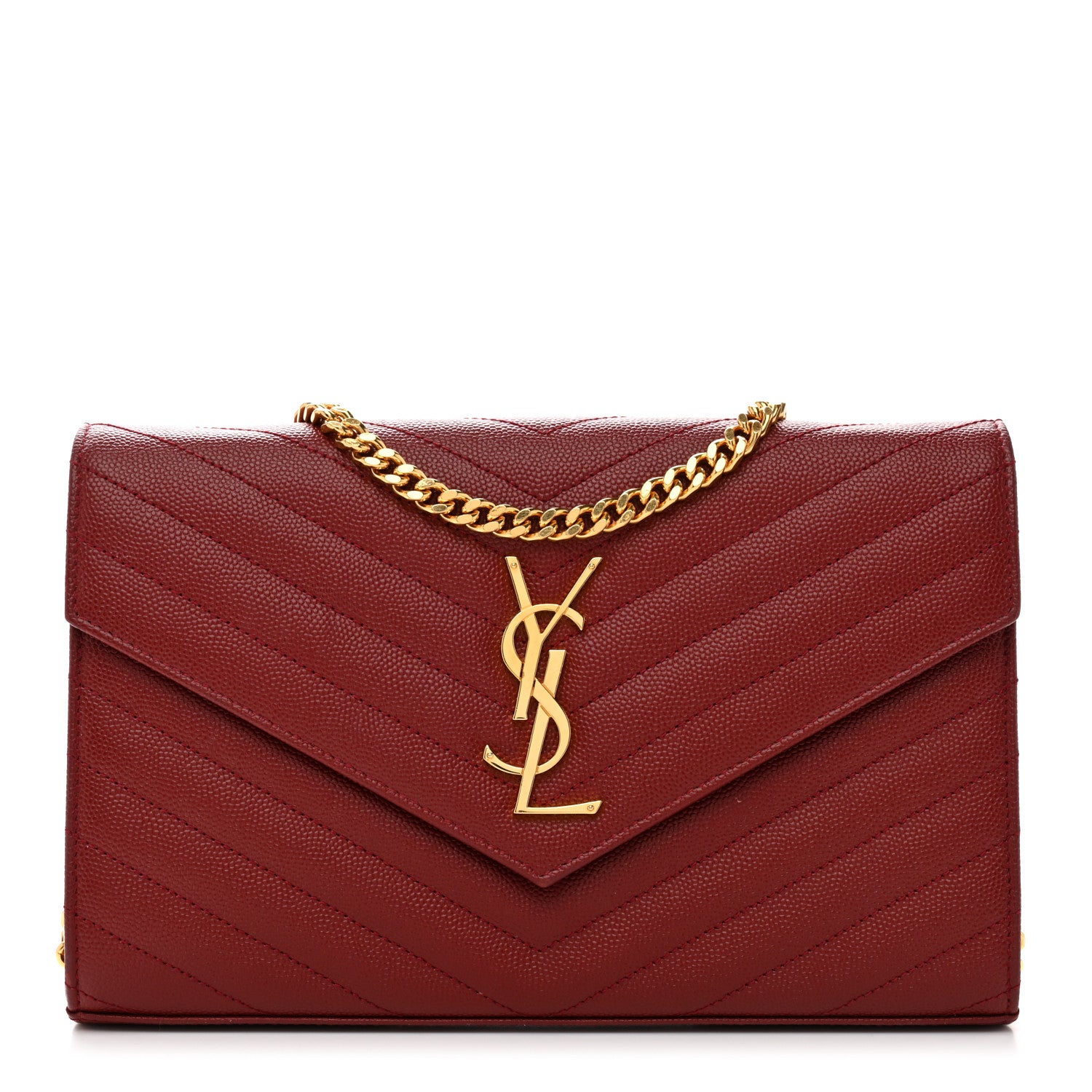 Saint Laurent Grain De Poudre Matelasse Chevron Monogram Chain Wallet Opyum Red 1 of 10