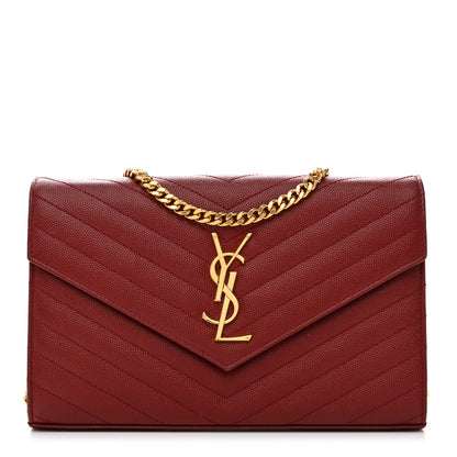 Saint Laurent Grain De Poudre Matelasse Chevron Monogram Chain Wallet Opyum Red 1 of 10