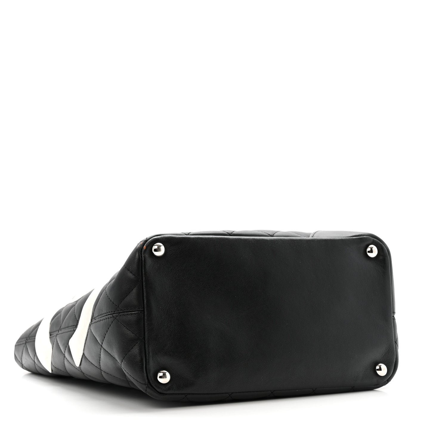 Calfskin Quilted Medium Cambon Tote Black White