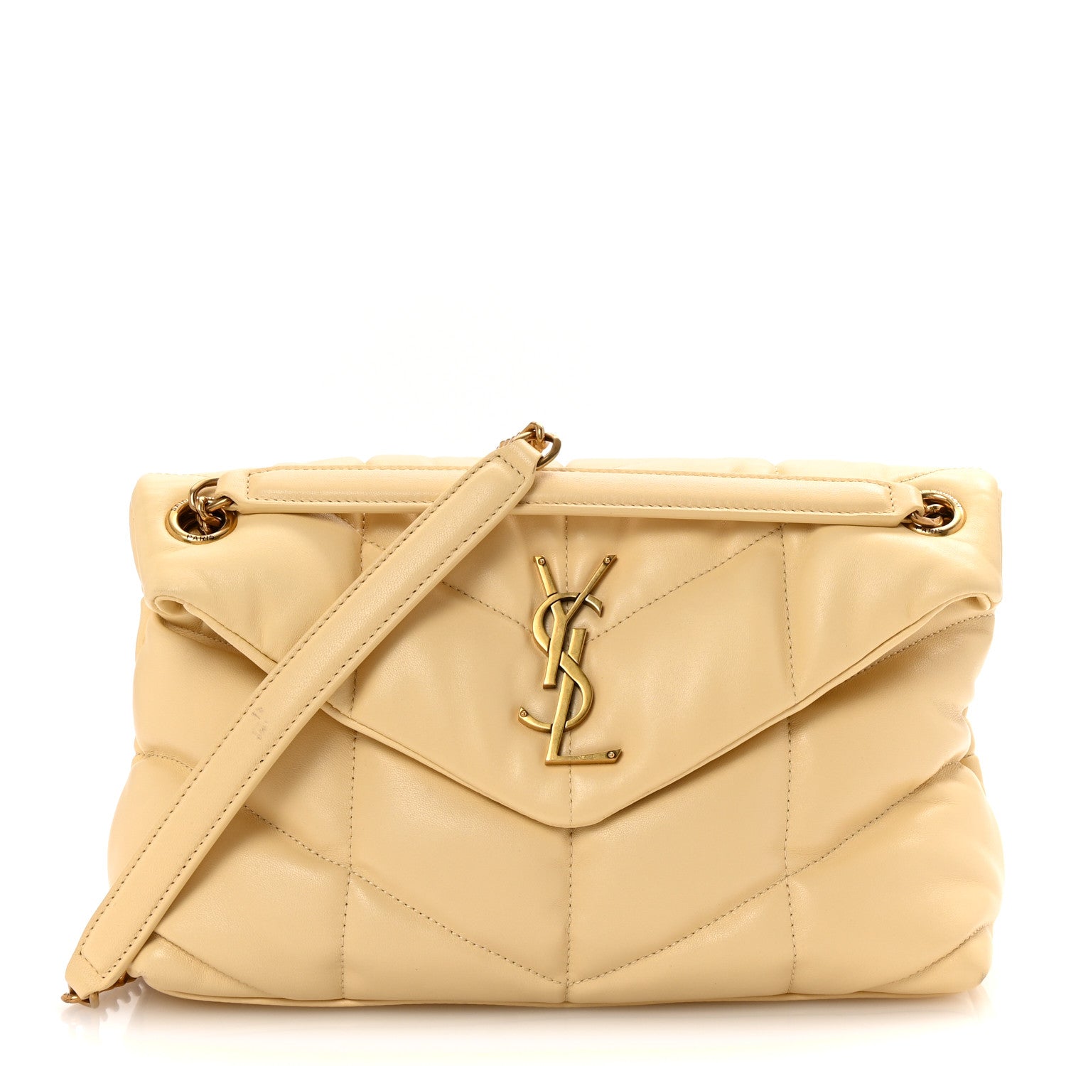 Saint Laurent Lambskin Quilted Small Loulou Puffer Monogram Chain Satchel Jaune Pale 1 of 9