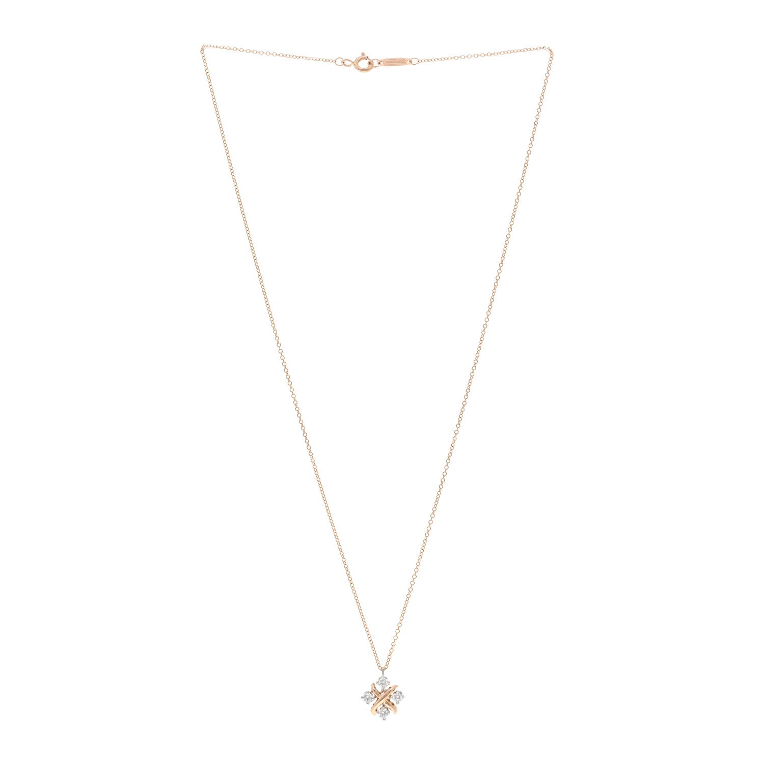 Tiffany 18K Rose Gold Platinum Diamond Schlumberger Lynn Pendant Necklace 3 of 5