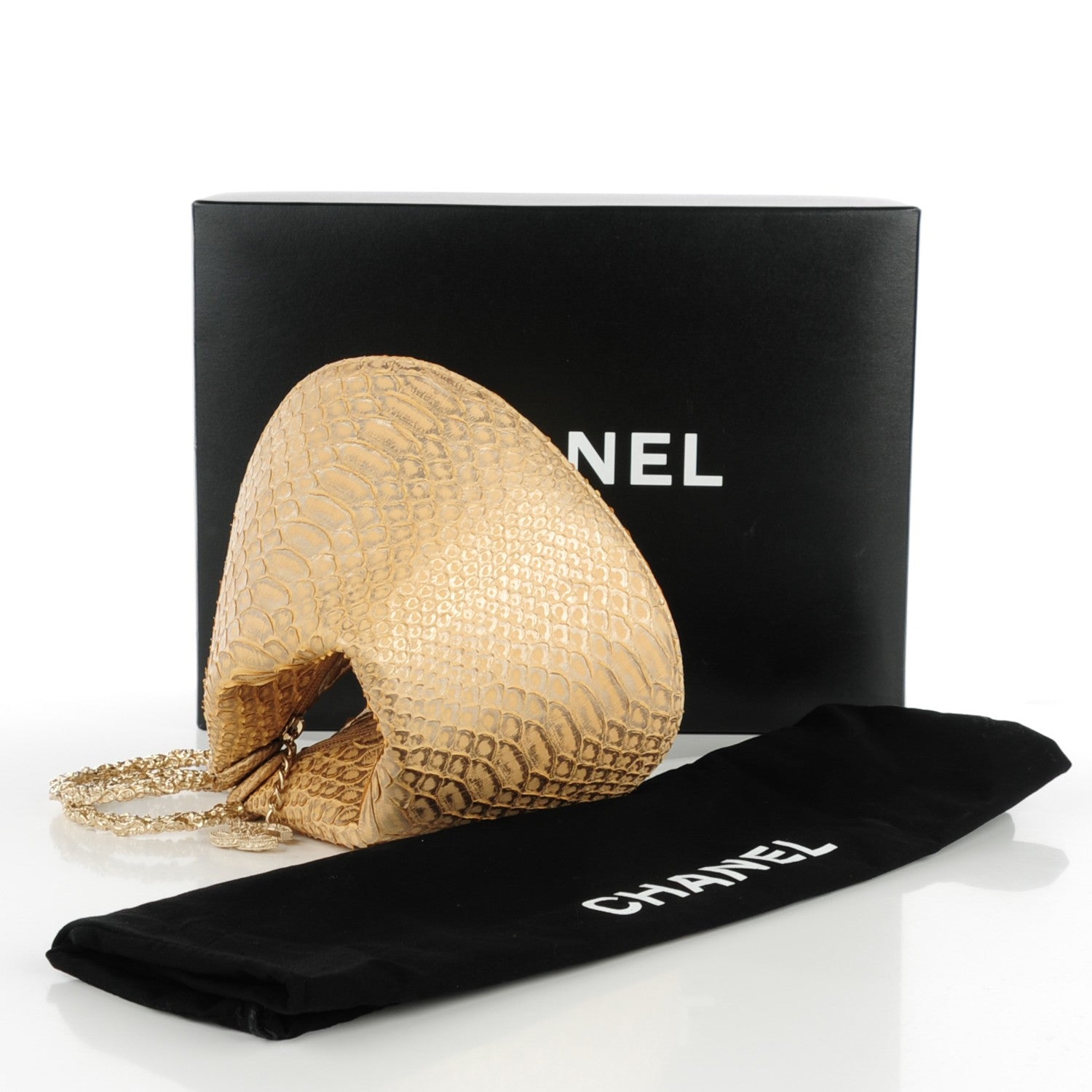 Chanel Python Fortune Cookie Clutch Light Gold 5 of 17