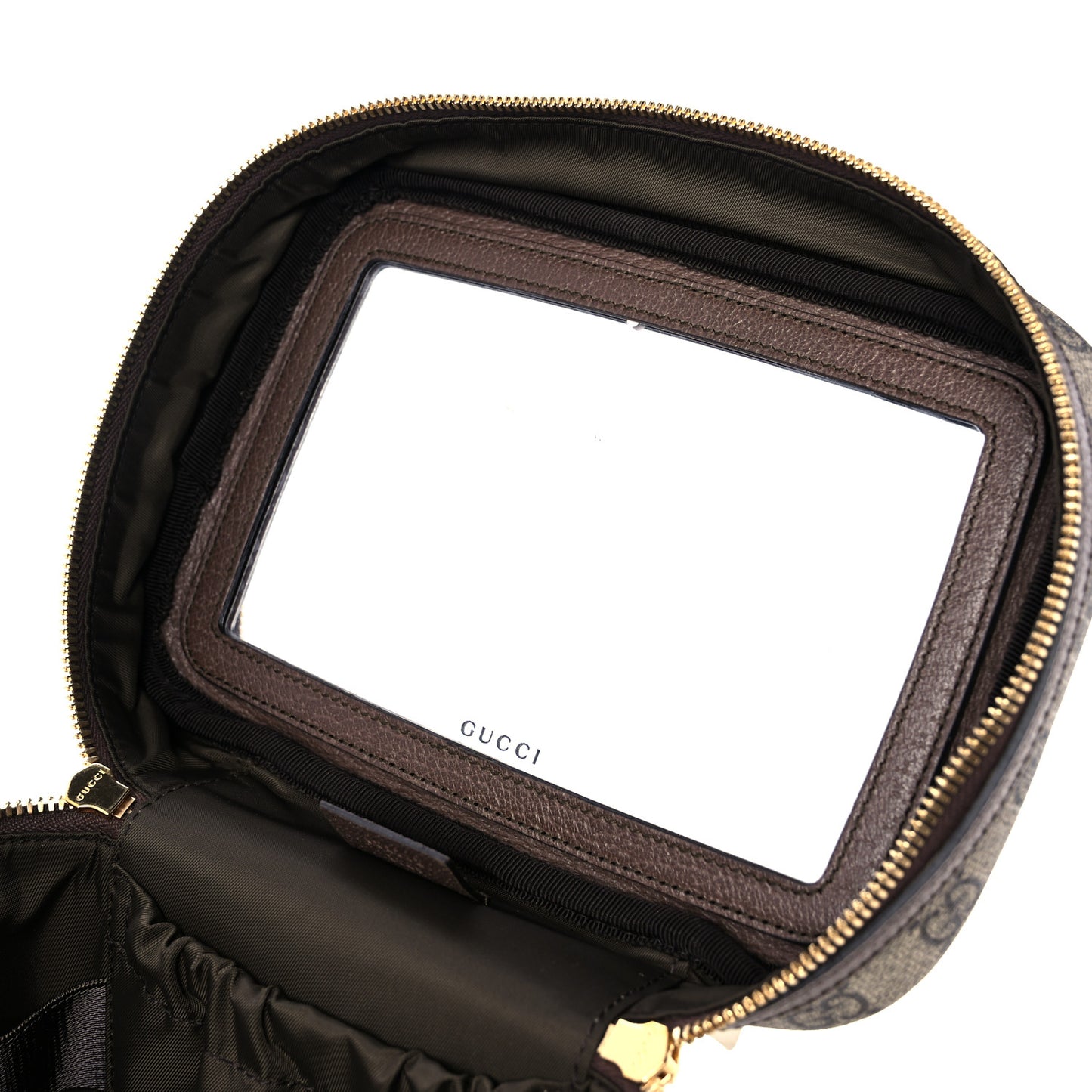 GG Supreme Monogram Textured Calfskin Web Small Ophidia Vanity Cosmetic Case Beige Ebony New Acero