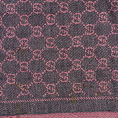 Gucci Wool Jacquard GG Monogram Sten Fringe Scarf Graphite Pink 7 of 7