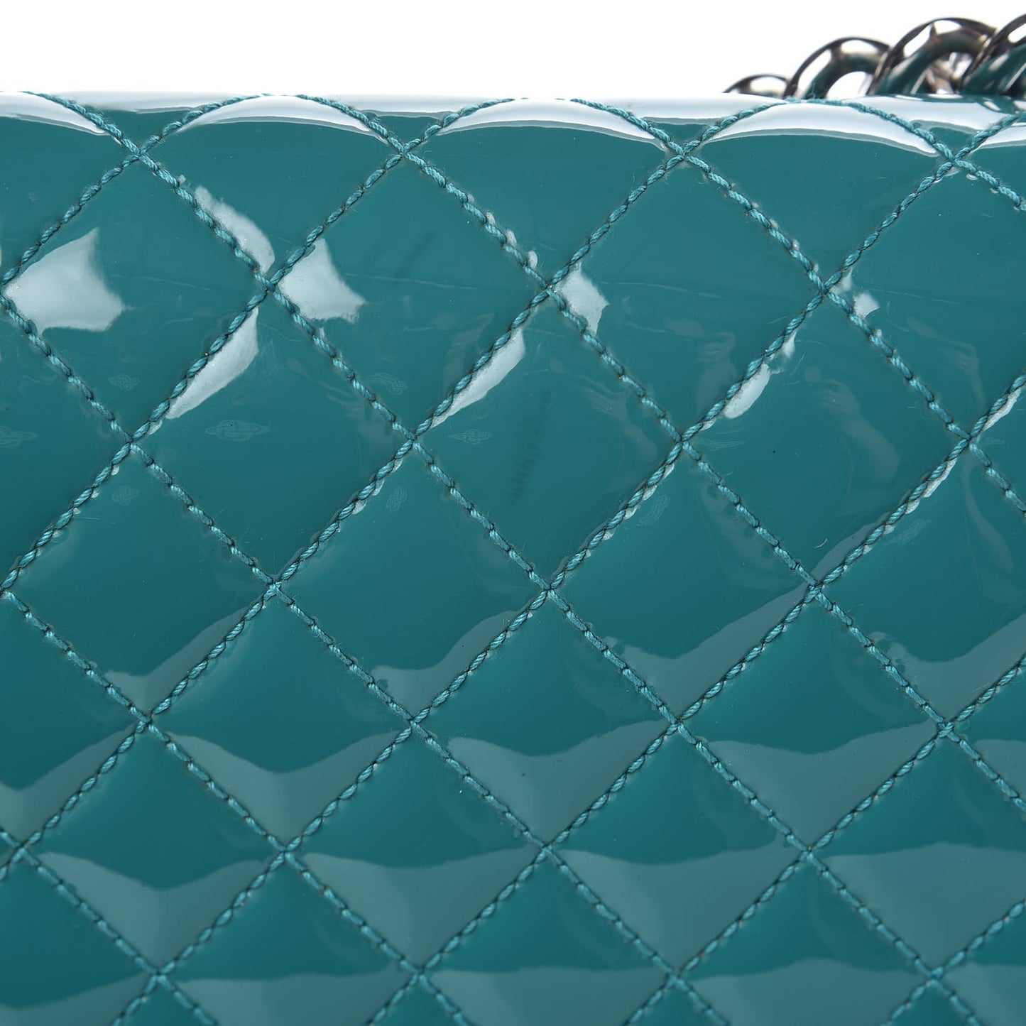 Patent Calfskin Quilted Medium Plexiglass Boy Flap Turquoise