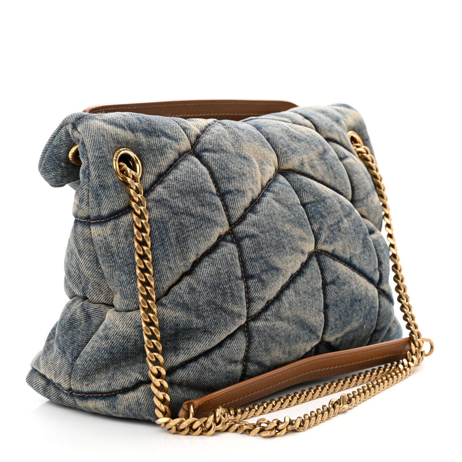 Saint Laurent Denim Quilted Small Loulou Puffer Monogram Chain Satchel Blue Cinnamon 3 of 13