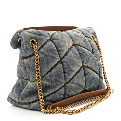 Saint Laurent Denim Quilted Small Loulou Puffer Monogram Chain Satchel Blue Cinnamon 3 of 13