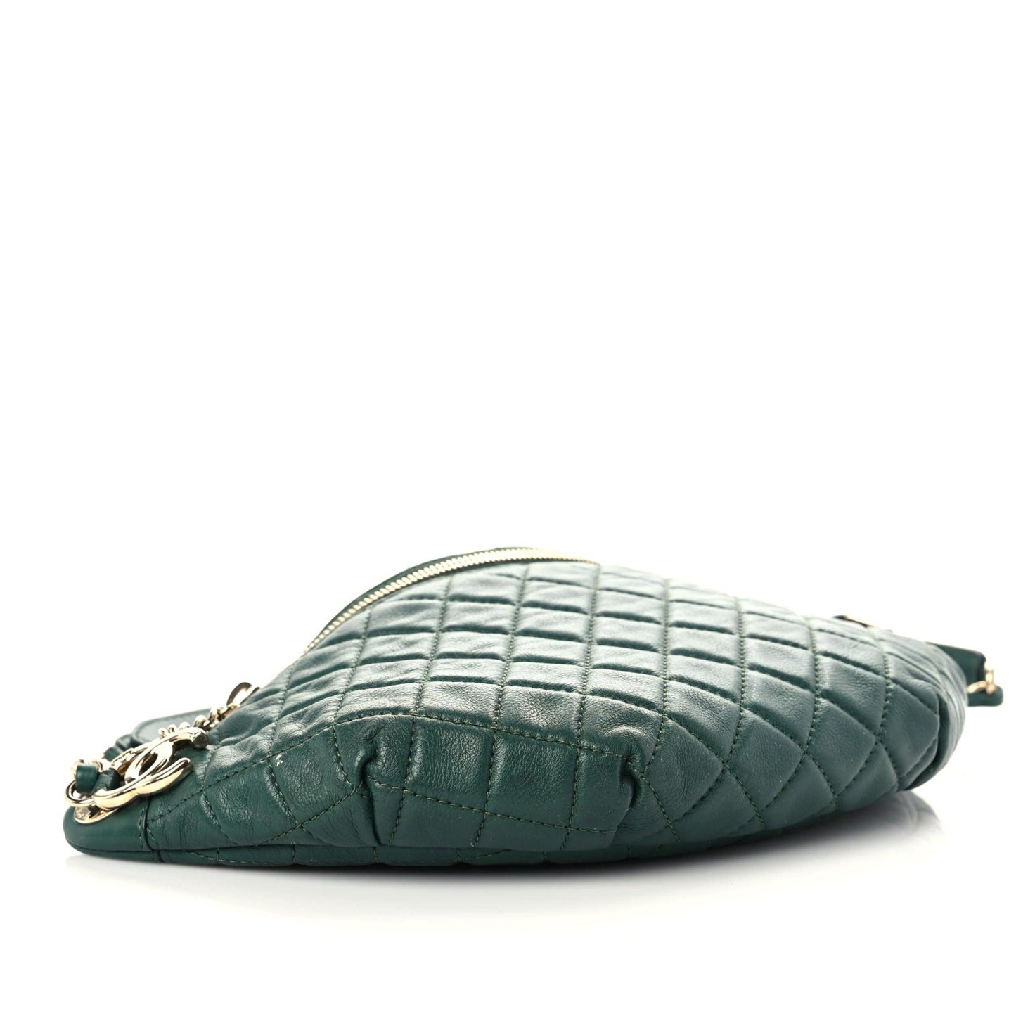 Calfskin Quilted Banane Waist Bag Fanny Pack Dark Green