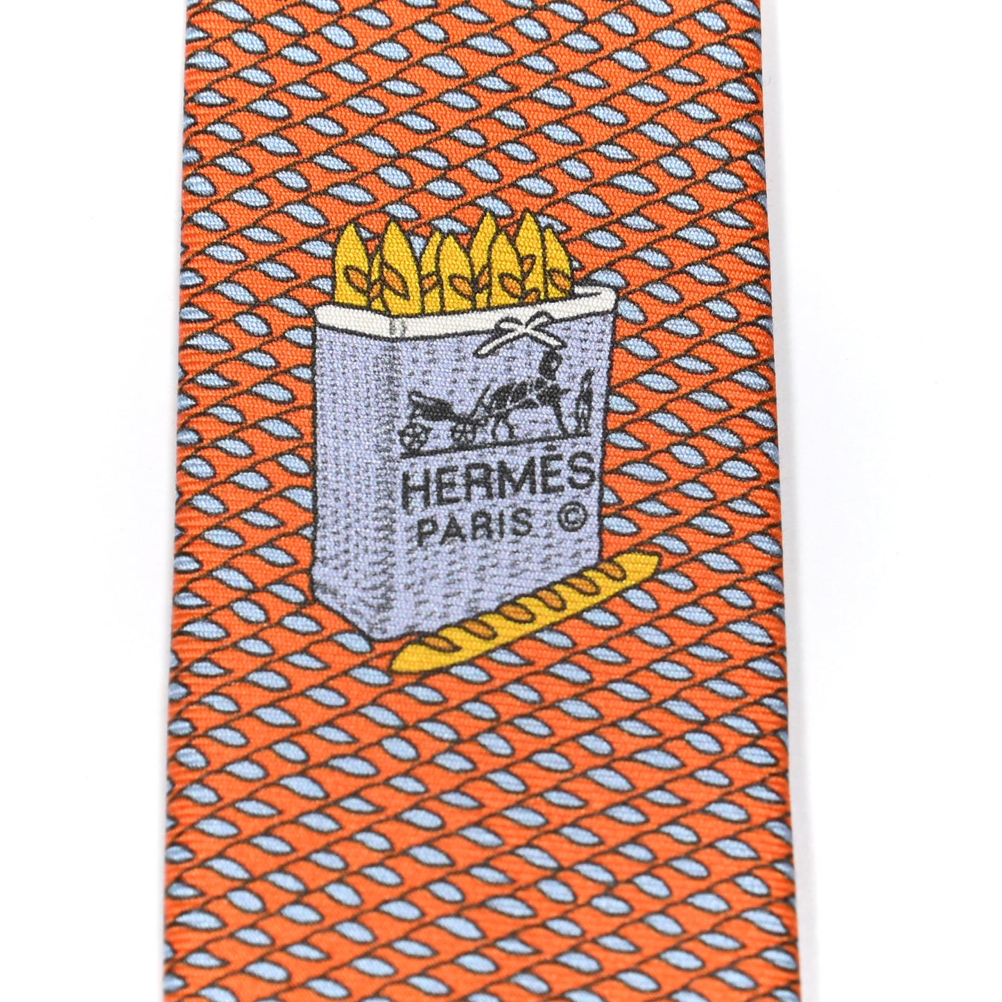 Silk Printed French Baguette Mens Neck Tie Orange Vif Ciel