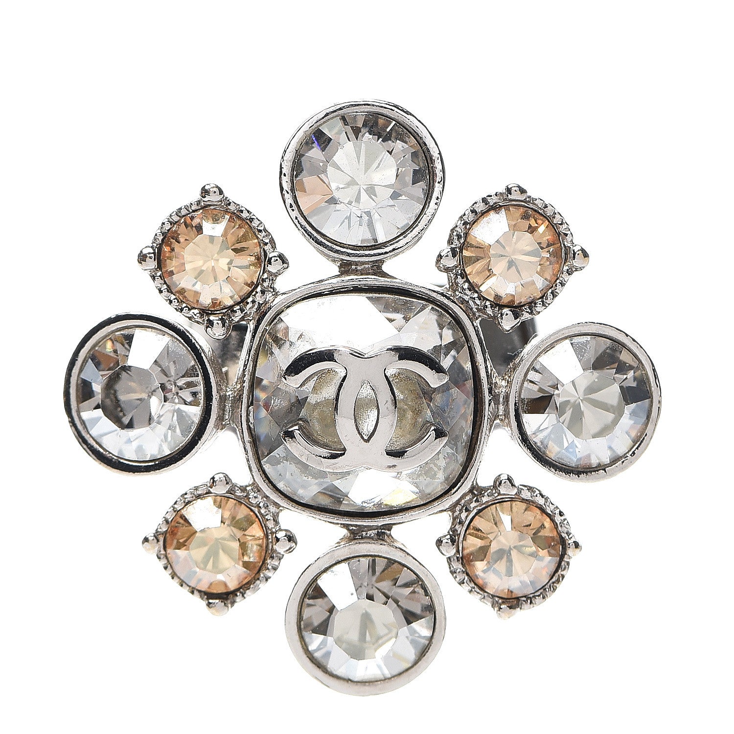 Chanel Crystal CC Ring 6.5 Silver Multicolor 1 of 5