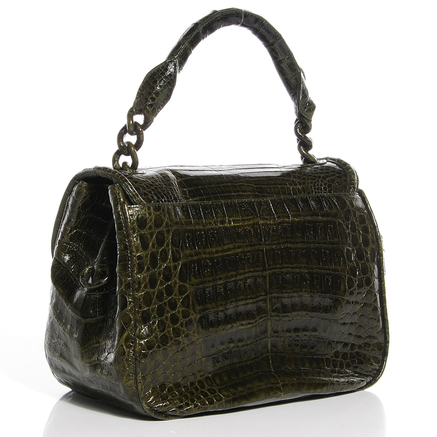 Crocodile Flap Shoulder Bag Olive