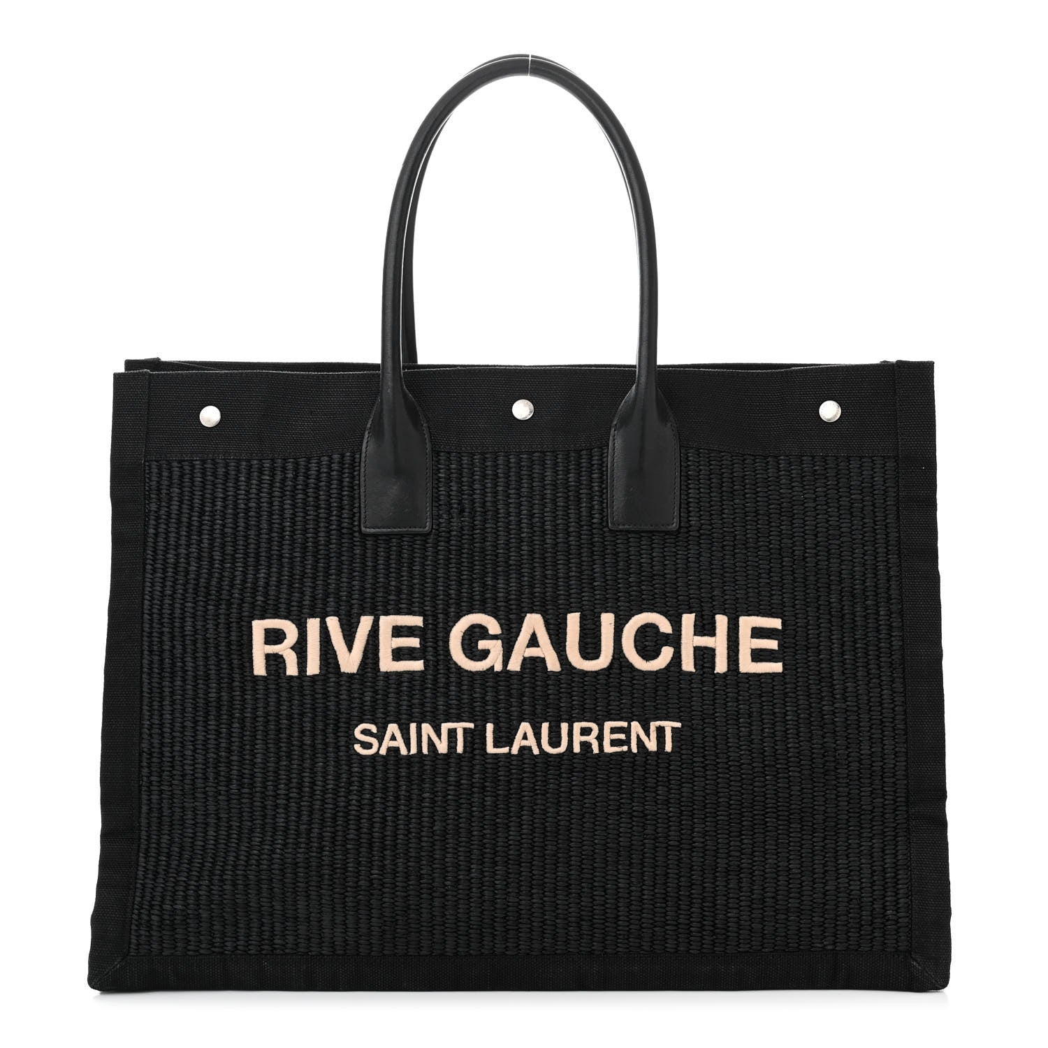 Saint Laurent Raffia Linen Calfskin Rive Gauche Tote Black 1 of 12