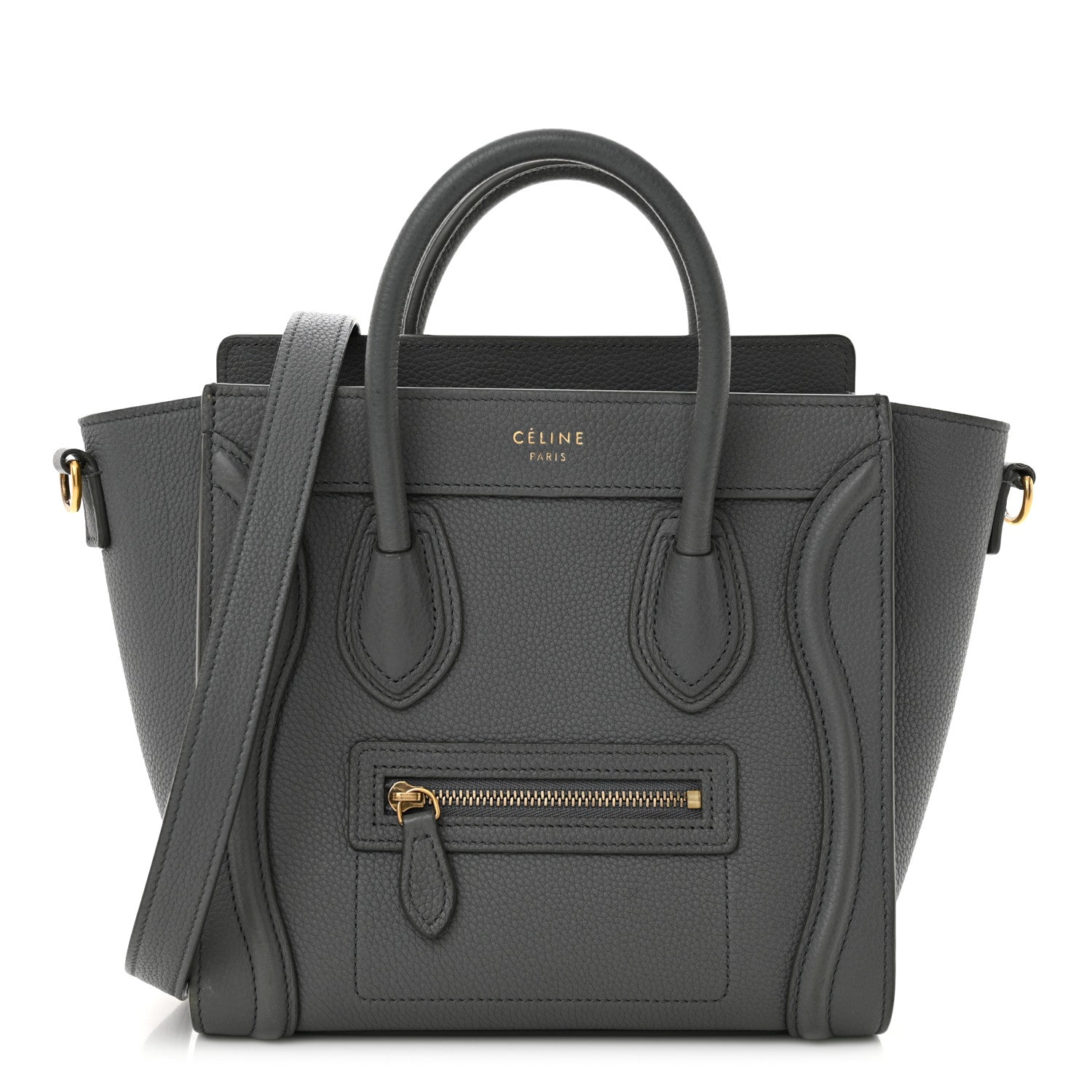 Celine Drummed Calfskin Nano Luggage Kohl 1 of 12