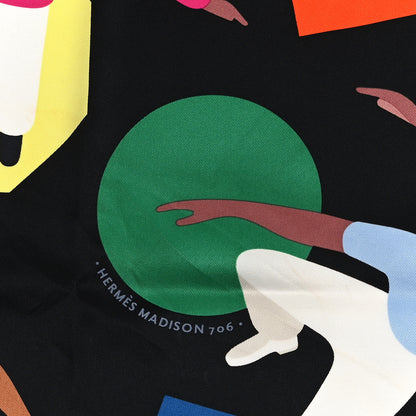 Hermes Silk Hommage A Gene Kelly Scarf 70 Black Rose Vif Multicolore 3 of 3
