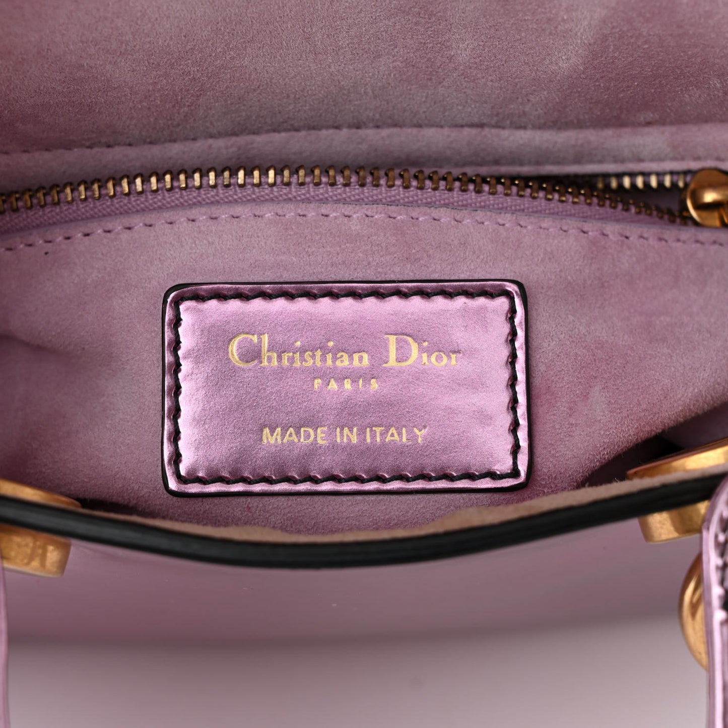 Metallic Glazed Calfskin Mini Lady Dior Pink
