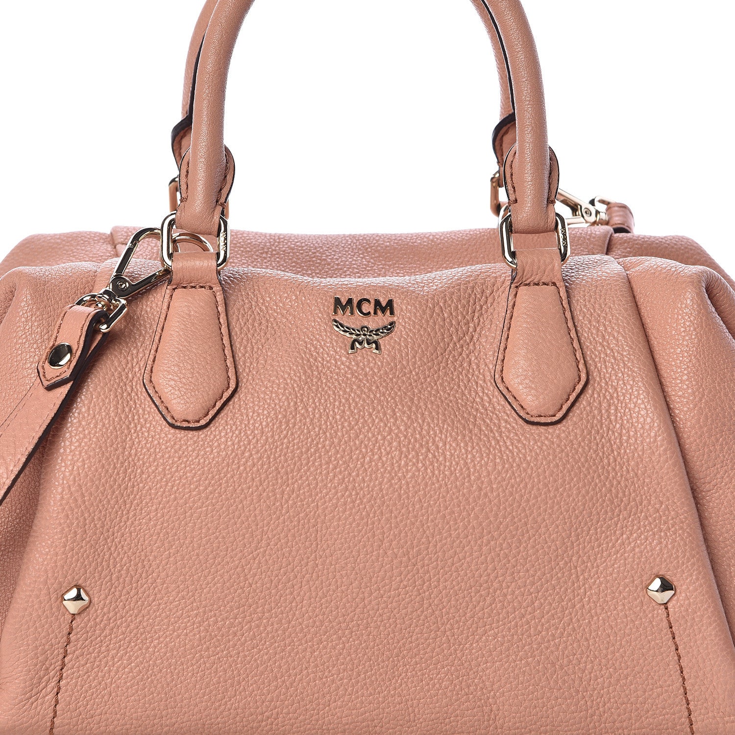 MCM Calfskin Bowler Bag Pink 8 of 10