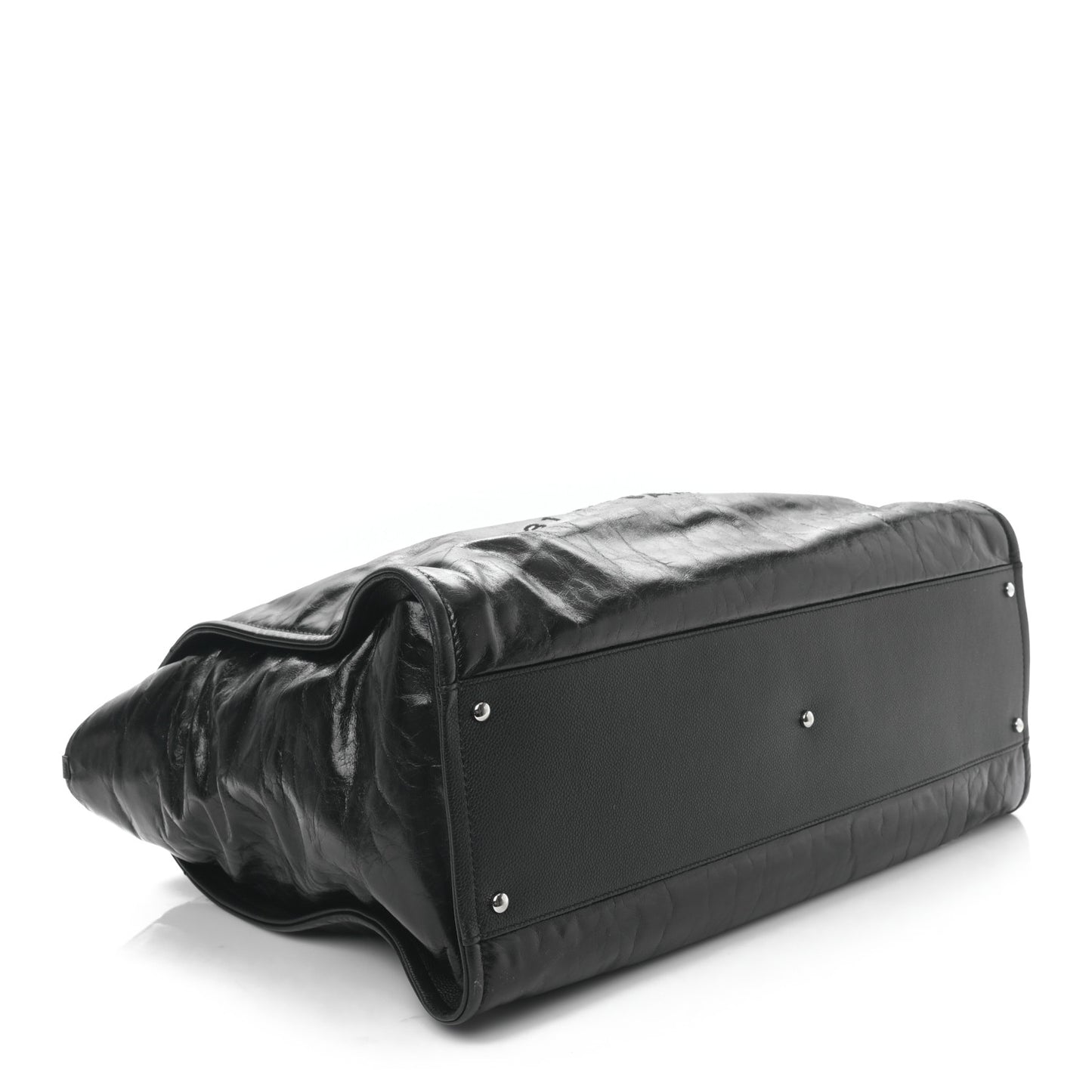 Glazed Calfskin Large Deauville Tote Black