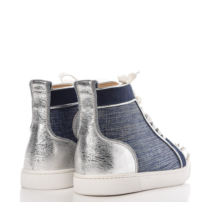 Christian Louboutin Lame Lou Spikes Flat Sneakers 37 Blue 4 of 9