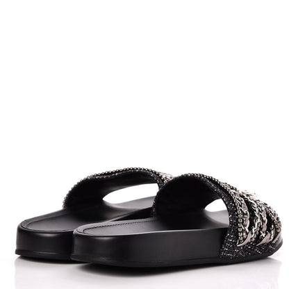 Chanel Tweed Lambskin Chain Flat Sandals 36 Black Silver 4 of 7