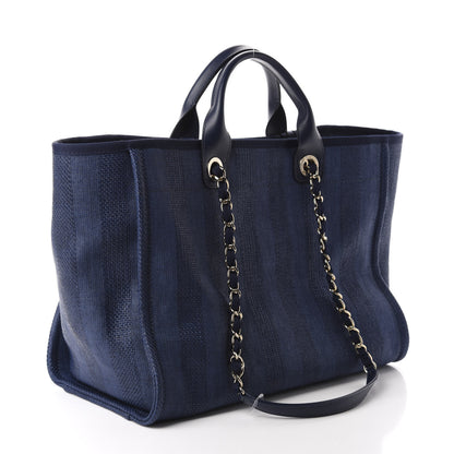 Chanel Mixed Fibers Striped Medium Deauville Tote Navy Blue 4 of 11