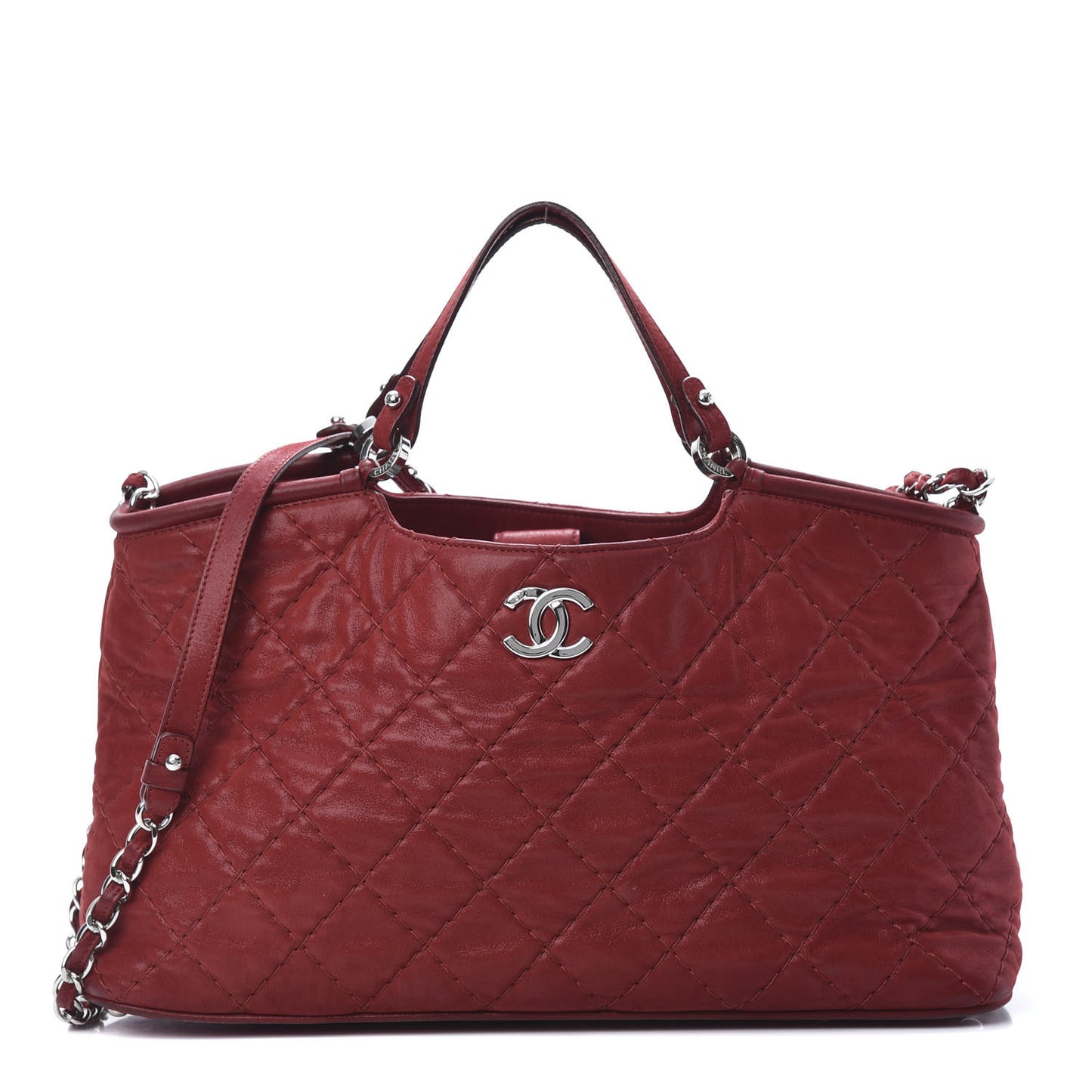 Iridescent Calfskin Quilted Small Sea Hit Tote Red
