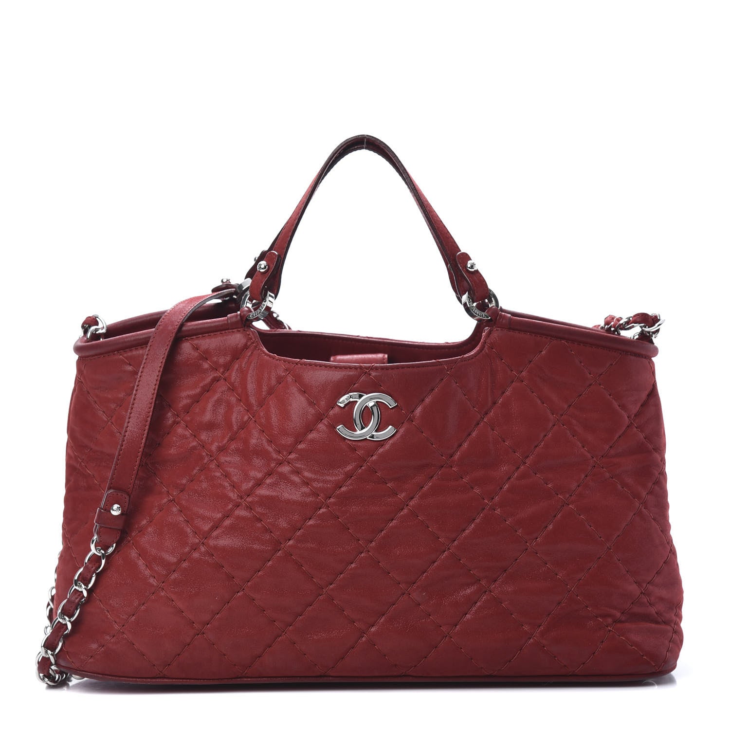Chanel Iridescent Calfskin Quilted Small Sea Hit Tote Red 1 of 16