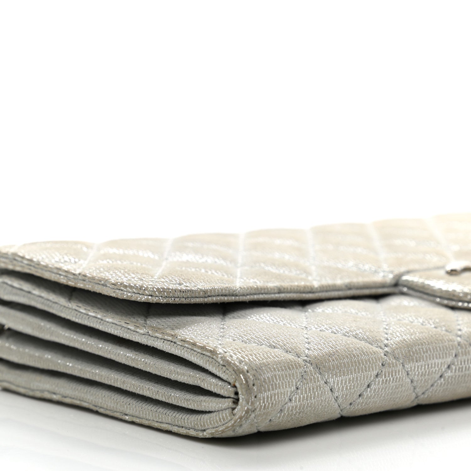 Chanel Metallic Suede Quilted East West Flap Clutch Silver 10 of 12