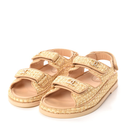 Chanel Braided Fabric Velcro Dad Sandals 36 Beige 3 of 11