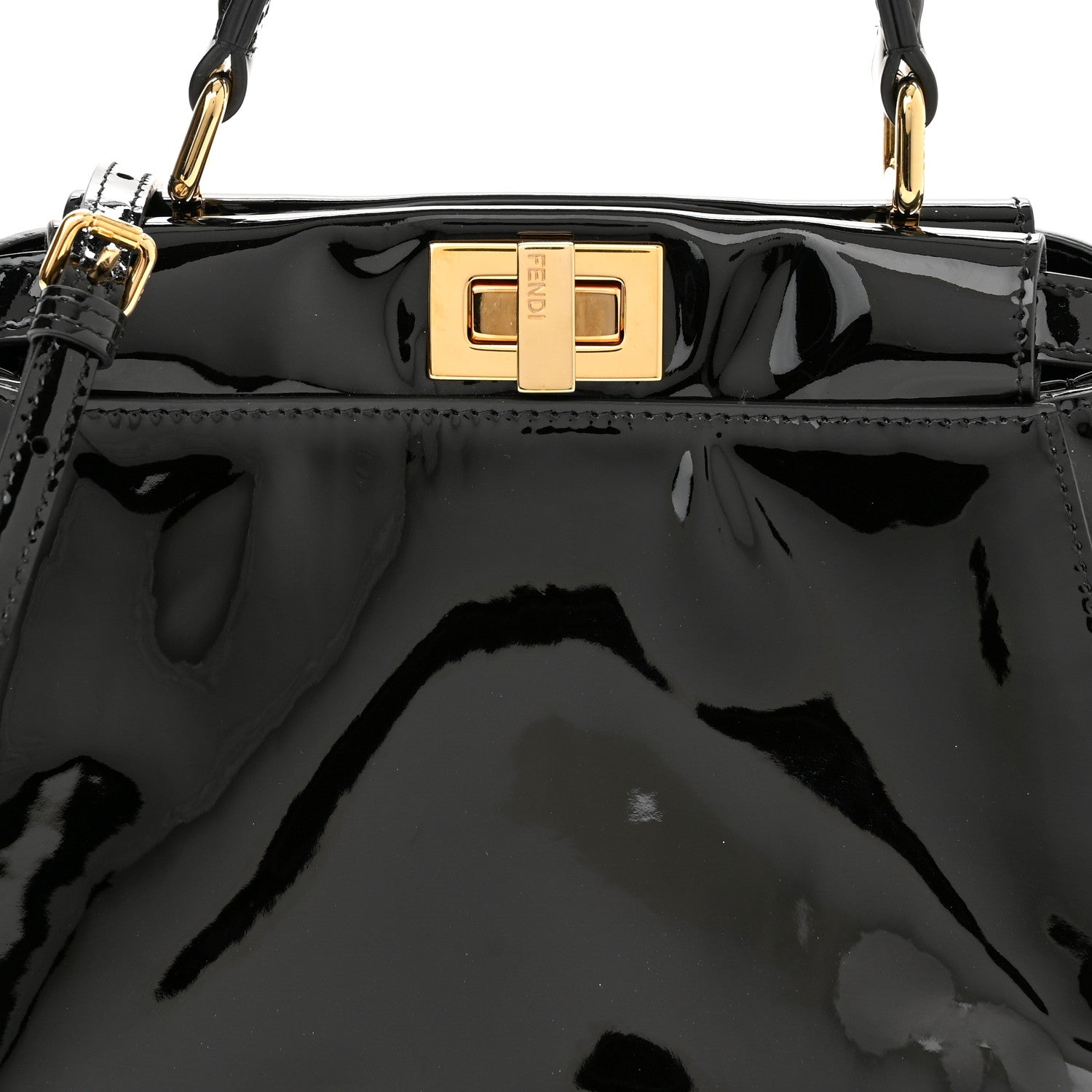 Fendi Vitello Vernice Mou Mini Peekaboo Iconic Satchel Black 7 of 10