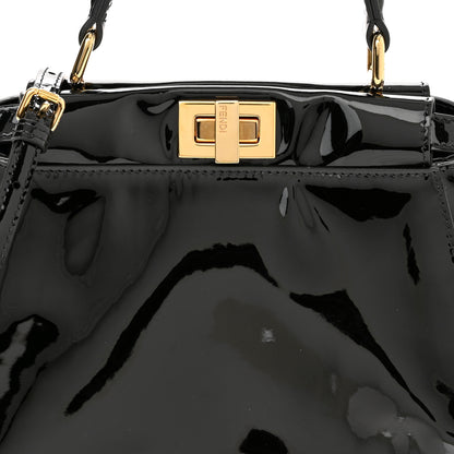 Fendi Vitello Vernice Mou Mini Peekaboo Iconic Satchel Black 7 of 10