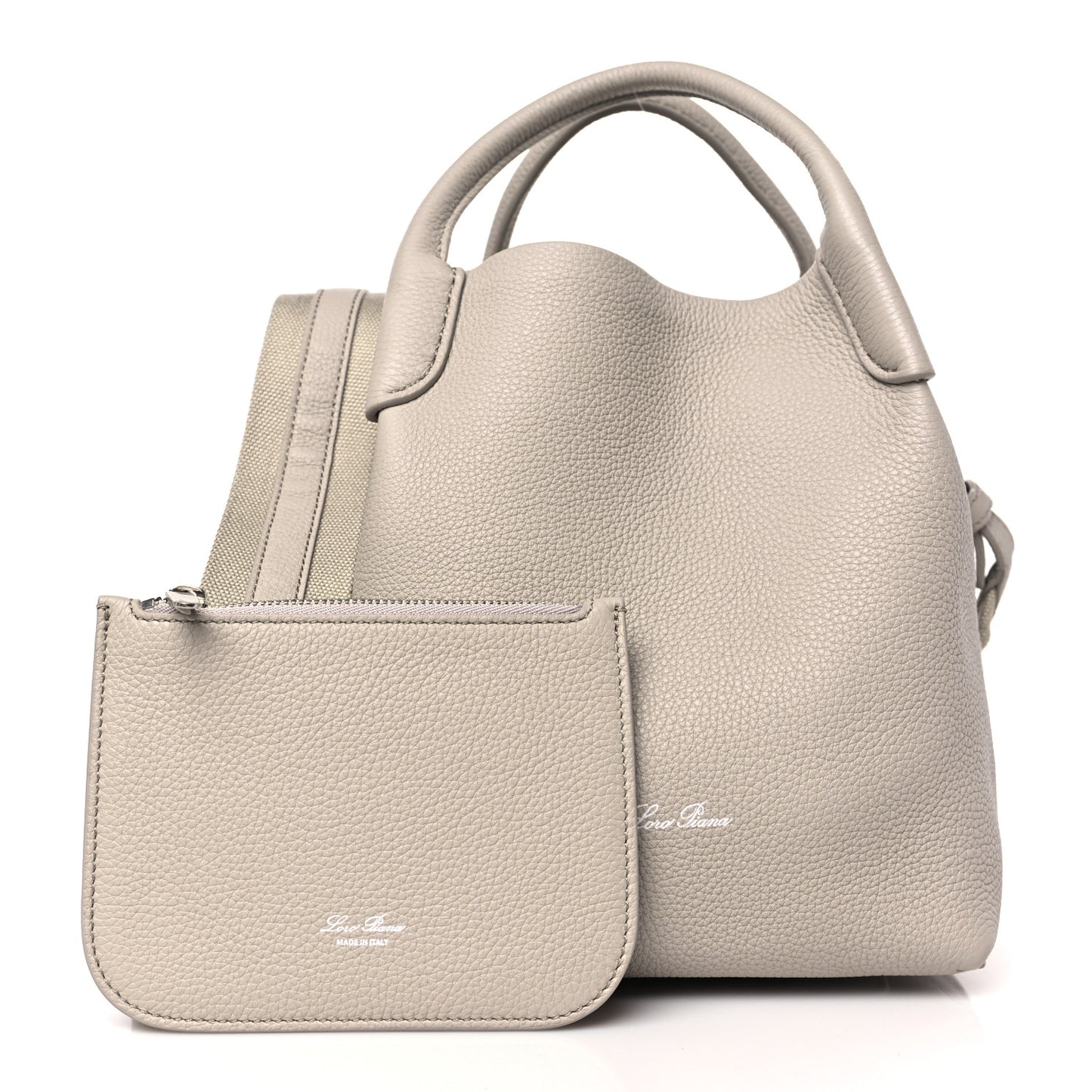 Grained Calfskin Small Bale Bag Dust Stone