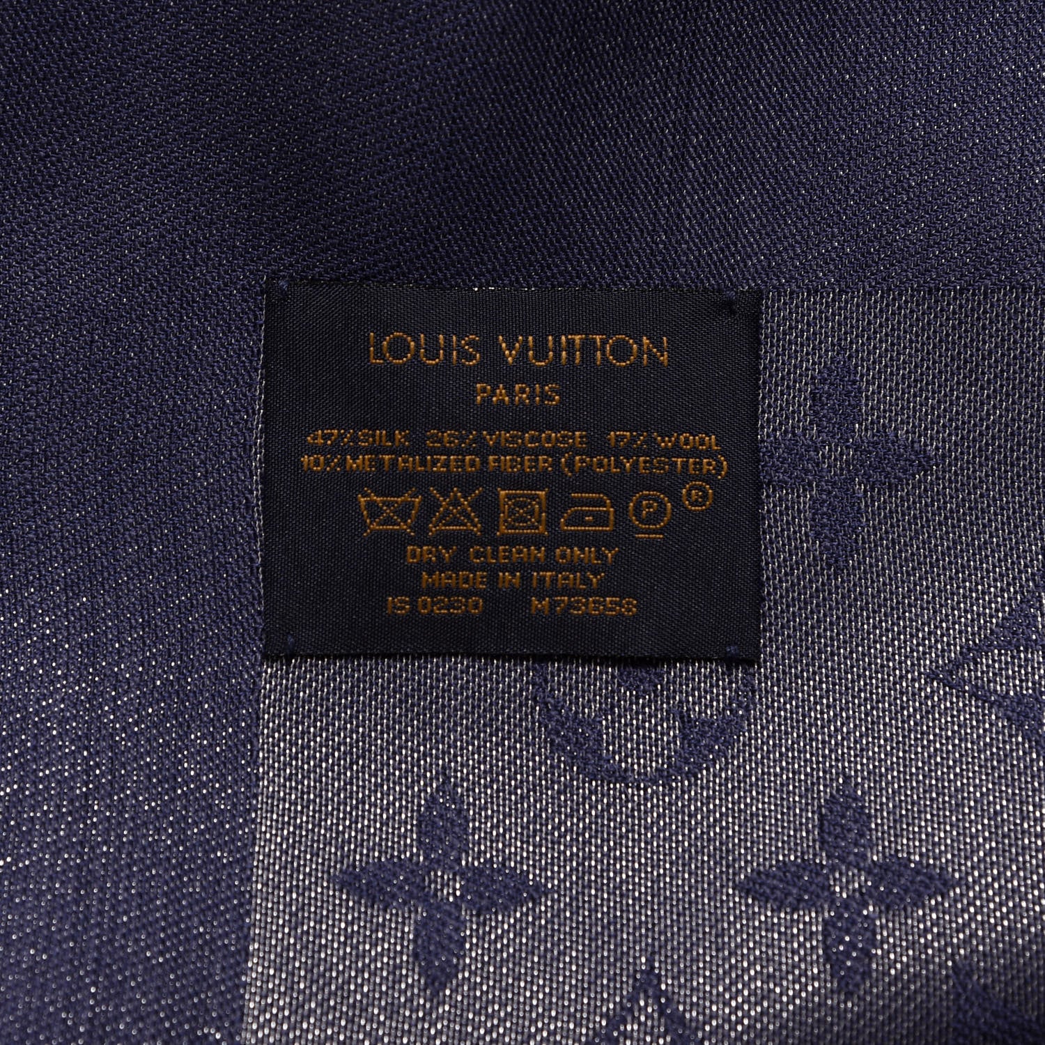 Louis Vuitton Silk Lurex Wool Monogram Shine Shawl Bleu Nuit 2 of 3