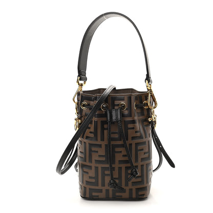 Fendi Vitello Liberty F is Fendi Bi-Color FF 1974 Embossed Mini Mon Tresor Bucket Bag Maya Black 1 of 10