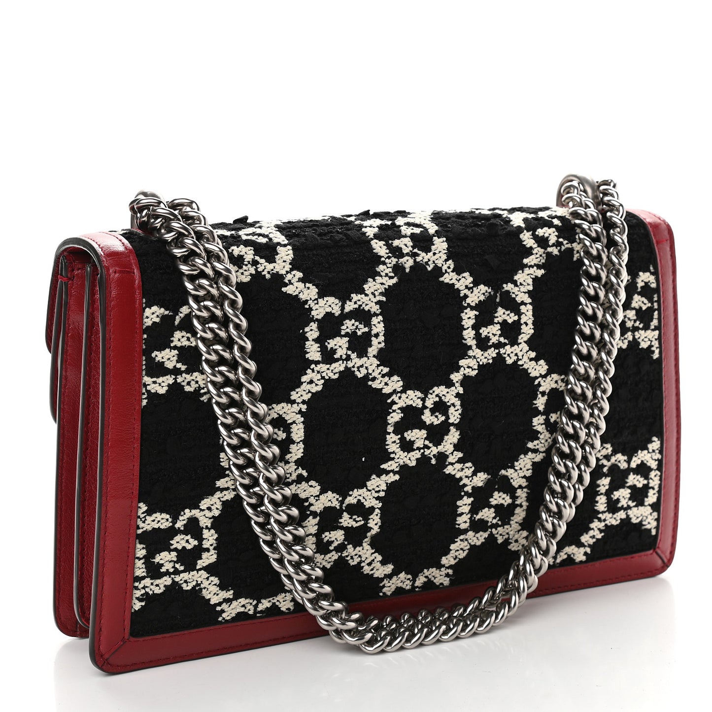 Tweed GG Monogram Small Dionysus Shoulder Bag Black White Romantic Cherry
