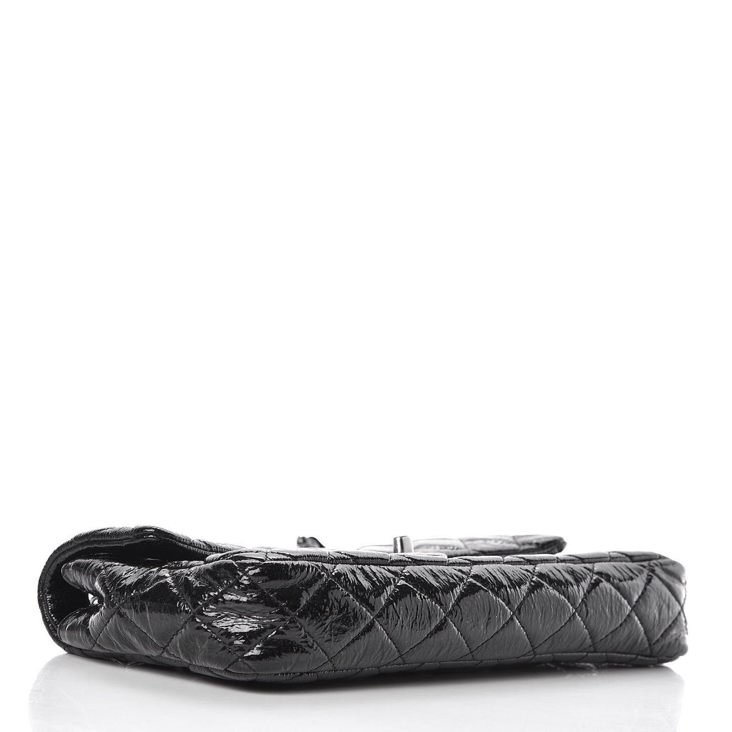 Distressed Patent Quilted East West Flap Black