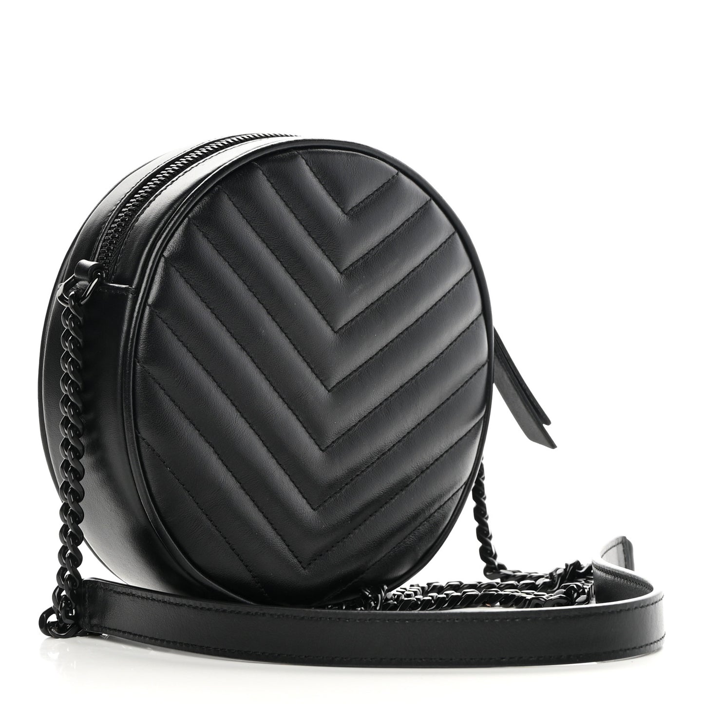 Calfskin Matelasse Chevron Round Vinyle Camera Bag Black