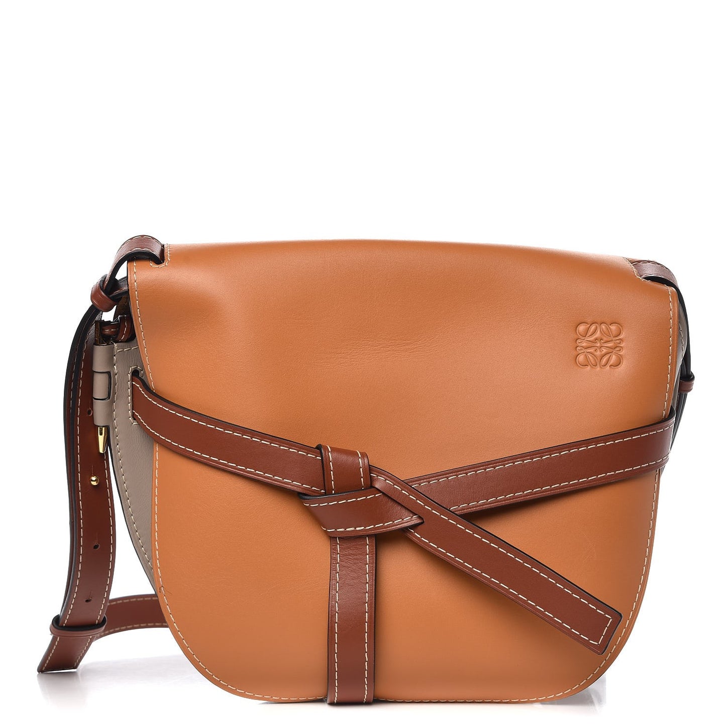 Grained Calfskin Gate Bag Amber Light Grey Rust
