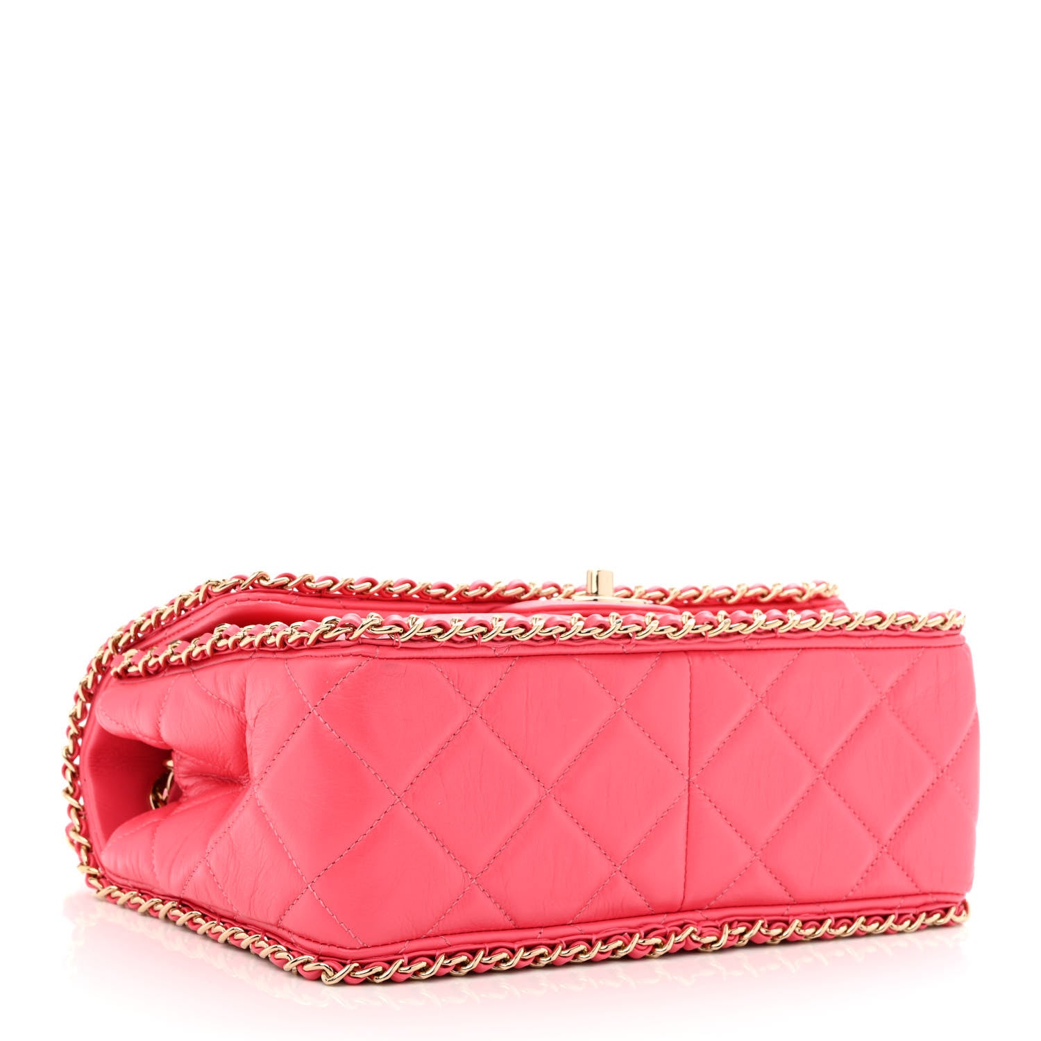 Chanel Crumpled Calfskin Quilted Medium Chain All Over Flap Pink 4 of 10