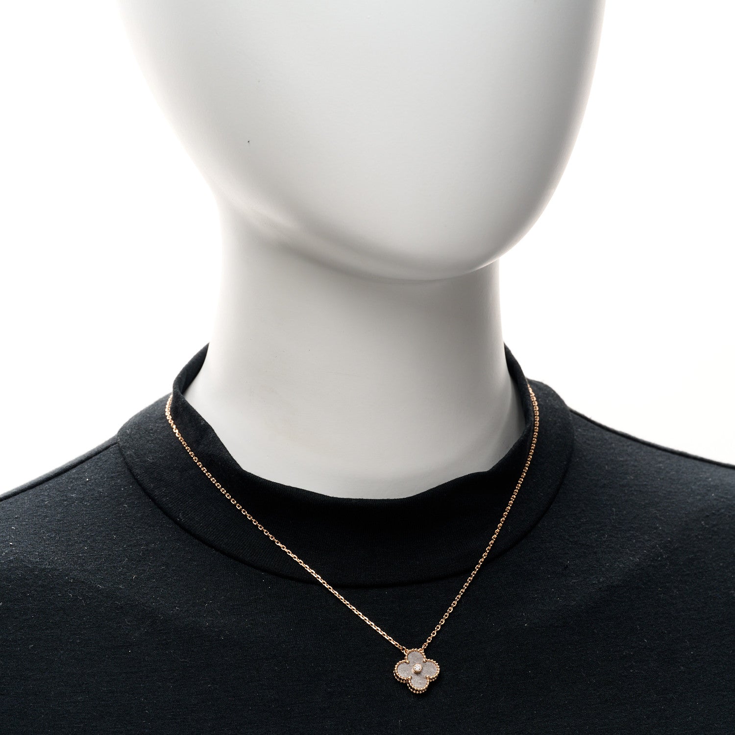 Van Cleef & Arpels 18K Rose Gold Diamond Silver Obsidian Vintage Alhambra Pendant Necklace 2 of 5