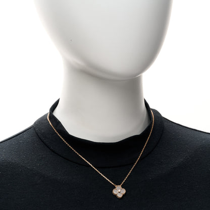 Van Cleef & Arpels 18K Rose Gold Diamond Silver Obsidian Vintage Alhambra Pendant Necklace 2 of 5