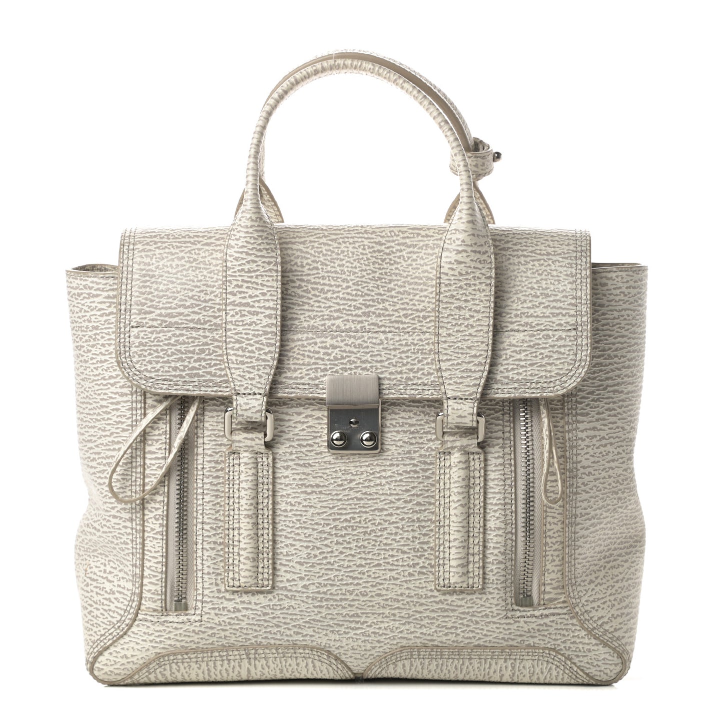 Shark Embossed Textured Calfskin Large Pashli Satchel Ivory Dove