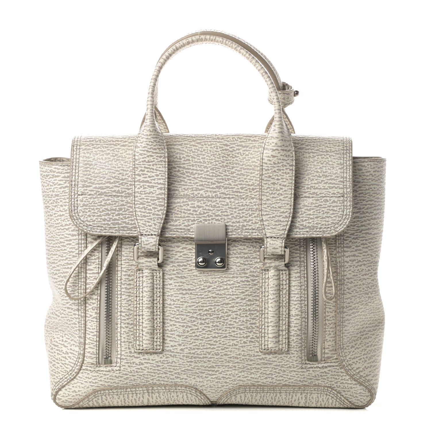 3.1 Phillip Lim Shark Embossed Textured Calfskin Large Pashli Satchel Ivory Dove 1 of 14