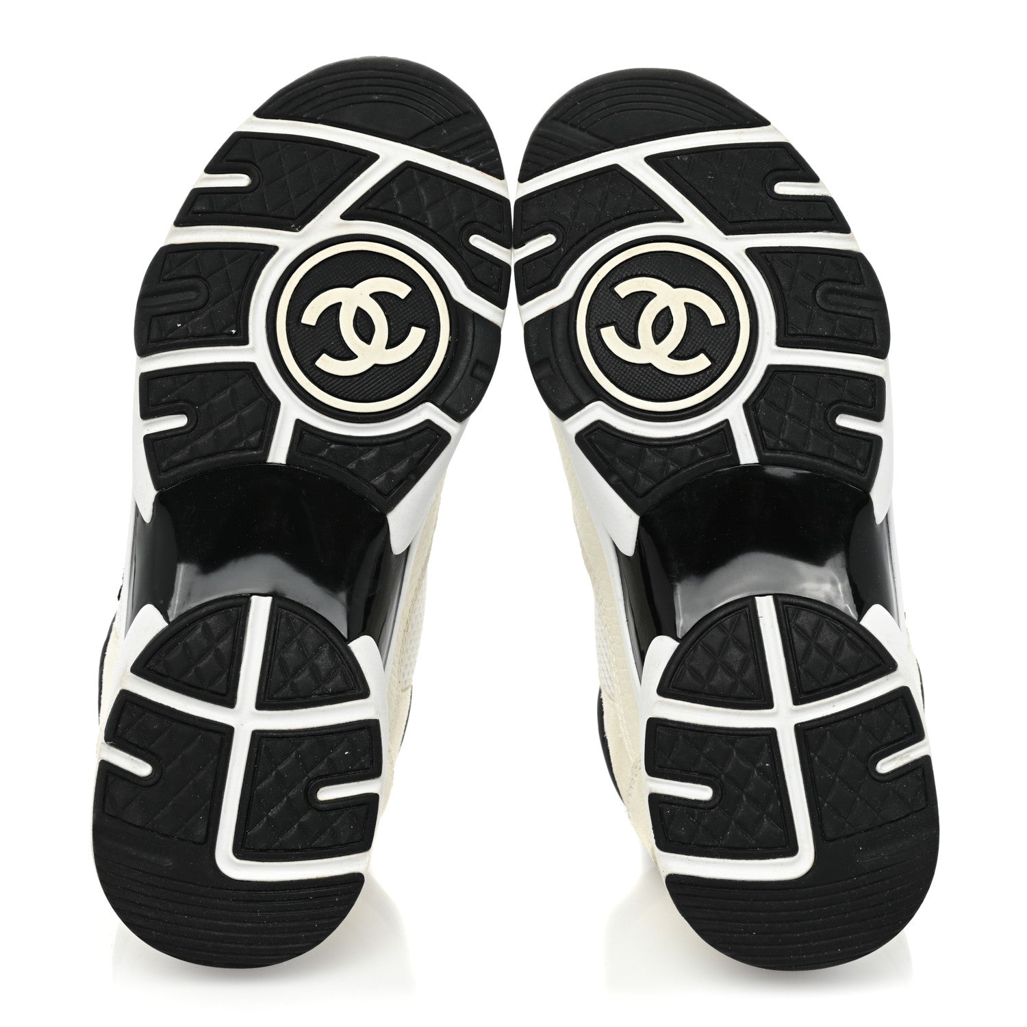 Chanel Mesh Suede Calfskin Grained Calfskin Womens CC Sneakers 37 White Black 5 of 12