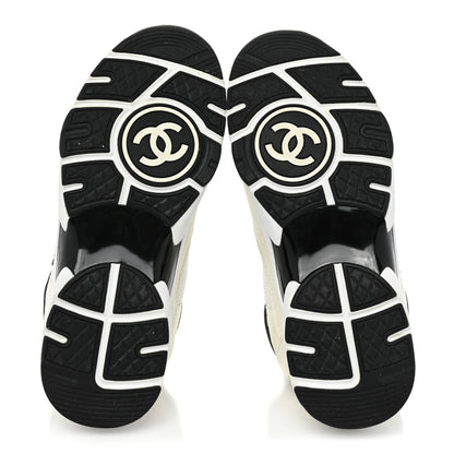 Chanel Mesh Suede Calfskin Grained Calfskin Womens CC Sneakers 37 White Black 5 of 12